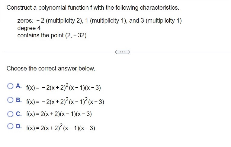 Solved Construct a polynomial function f ﻿with the following | Chegg.com