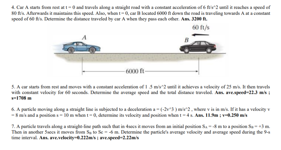 Solved 4. Car A starts from rest at t = 0 and travels along