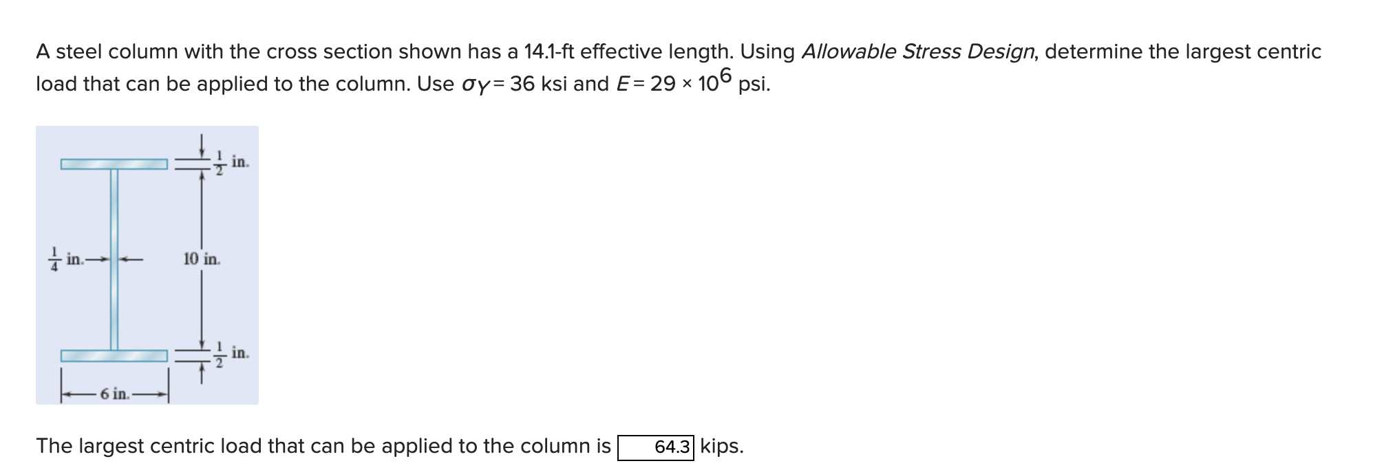 Solved A steel column with the cross section shown has a | Chegg.com
