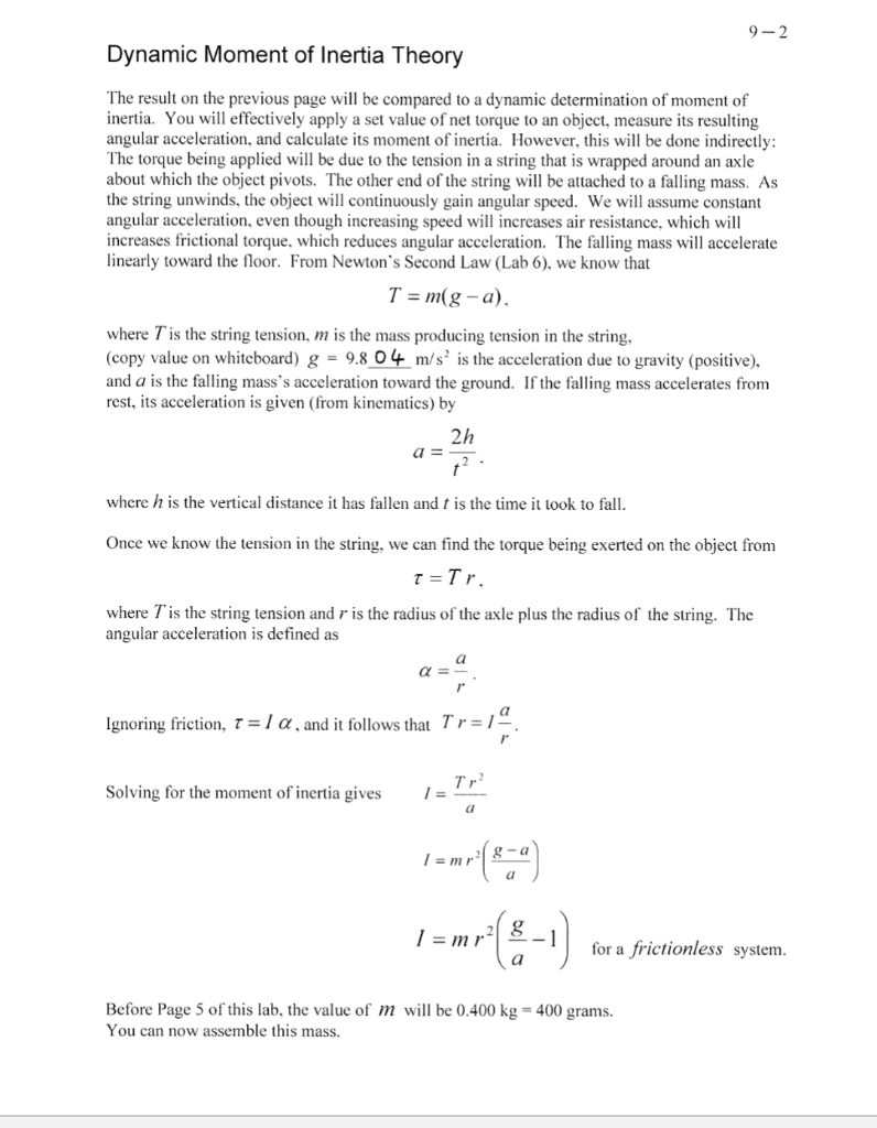 Solved: 9-1 Lab 9: Moment Of Inertia Introduction In Situa... | Chegg.com