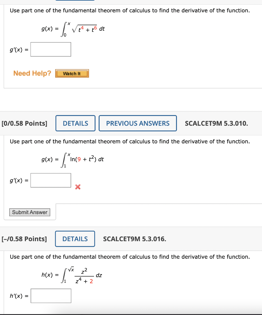 Solved Use part one of the fundamental theorem of calculus | Chegg.com