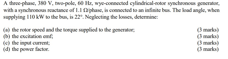 Solved A three-phase, 380 V, two-pole, 60 Hz, wye-connected | Chegg.com