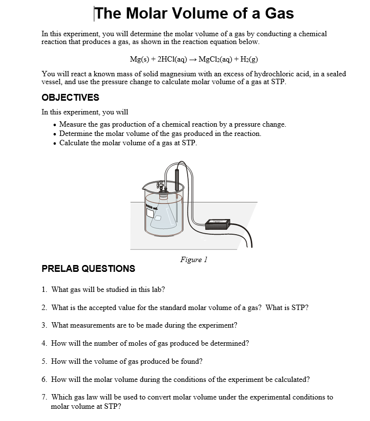 Solved The Molar Volume of a Gas In this experiment, you | Chegg.com