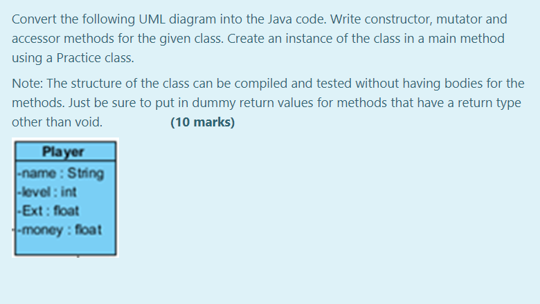 Solved Convert the following UML diagram into the Java code. | Chegg.com