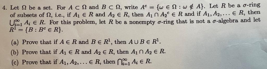 Solved 4. Let Ω be a set. For A⊂Ω and B⊂Ω, write | Chegg.com