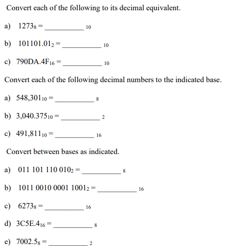 Solved Convert each of the following to its decimal | Chegg.com