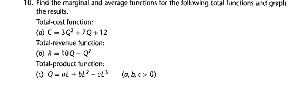 Solved 10. Find the marginal and average functions for the | Chegg.com