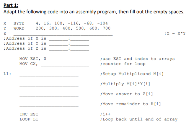 Part 1: Adapt the following code into an assembly | Chegg.com