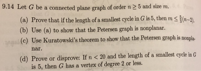 Solved 9.14 Let G be a connected plane graph of order n 2 5 | Chegg.com