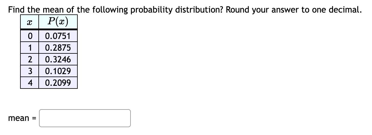 Solved Find The Mean Of The Following Probability | Chegg.com