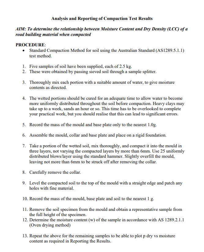 Solved Analysis and Reporting of Compaction Test Results | Chegg.com