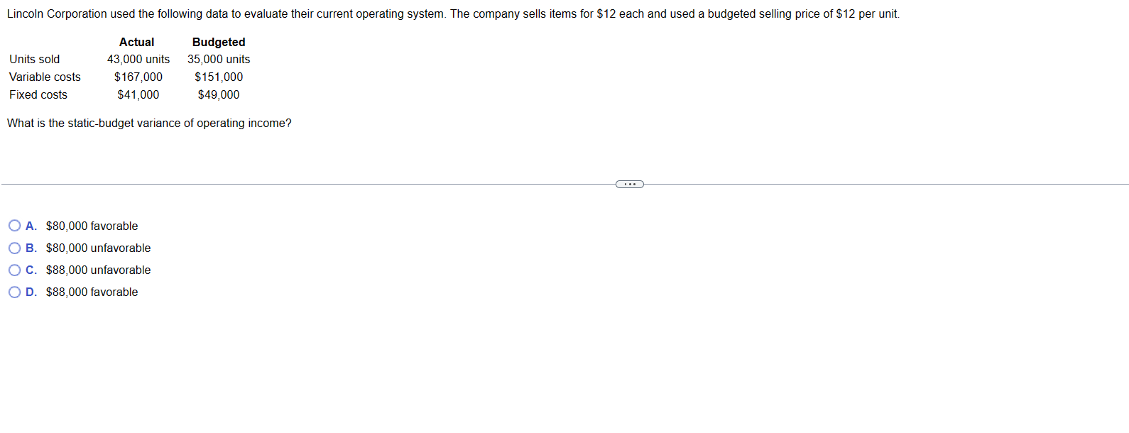 Solved what is the static budget variance of operating chegg