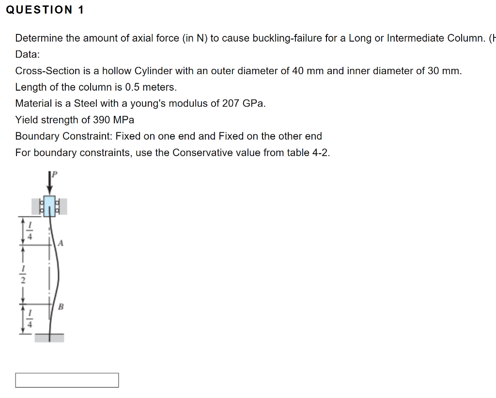 Solved (Hint Only two buckling methods, Euler or Johnson,