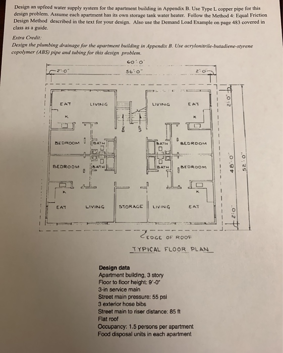 Design an upfeed water supply system for the apartment building in ...