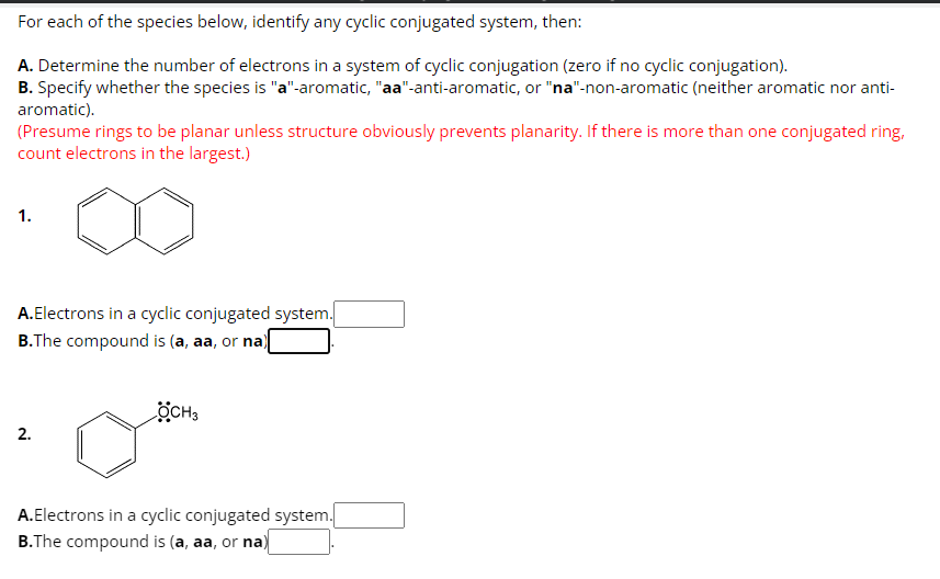 Solved For each of the species below, identify any cyclic | Chegg.com