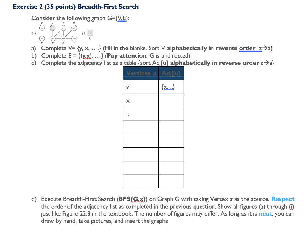 Solved Exercise 2 (35 points) Breadth-First Search Consider | Chegg.com