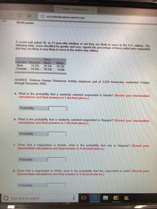 Solved Chapter 4 Homework X 10.00 points A recent poll asked | Chegg.com