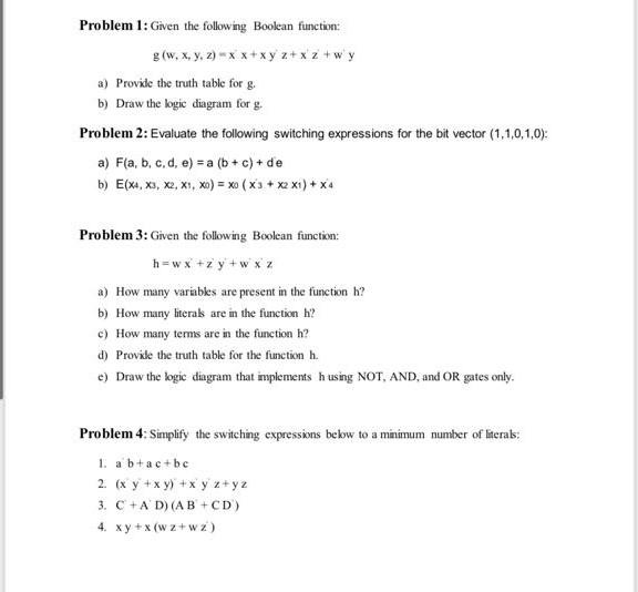 Solved Problem 1 Given The Following Bookan Function G Chegg Com