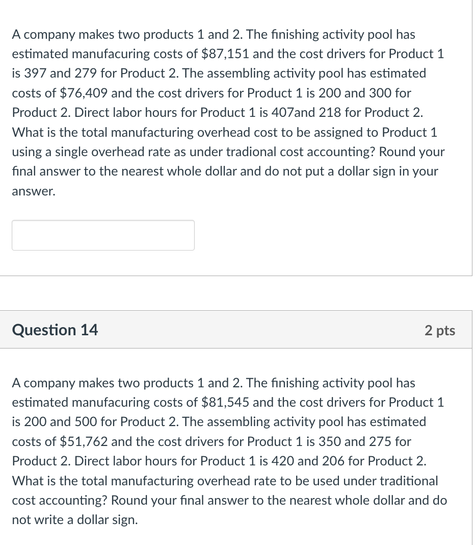 Solved A company makes two products 1 and 2 . The finishing | Chegg.com