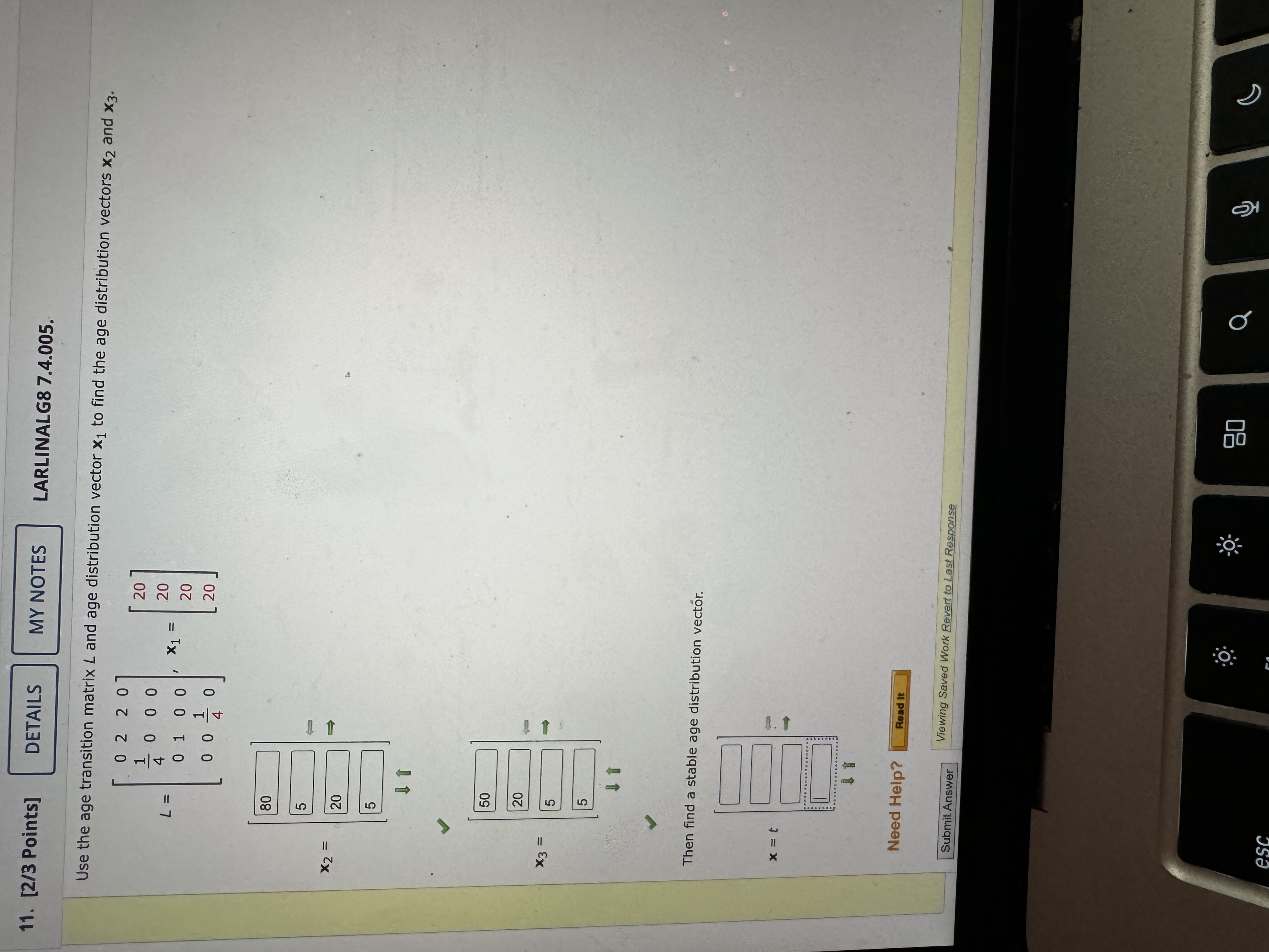 Solved LARLINALG8 7.4.005.Use the age transition matrix L | Chegg.com