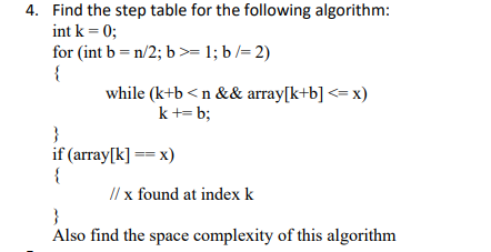Solved 4. Find the step table for the following algorithm: | Chegg.com