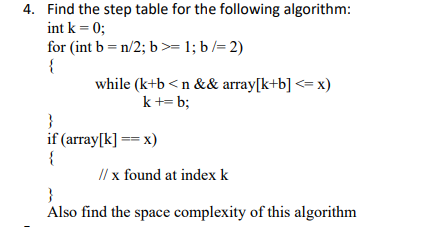 Solved 4. Find The Step Table For The Following Algorithm: | Chegg.com