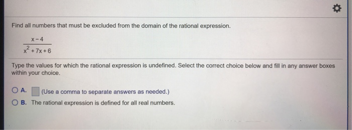 Solved Find all numbers that must be excluded from the | Chegg.com