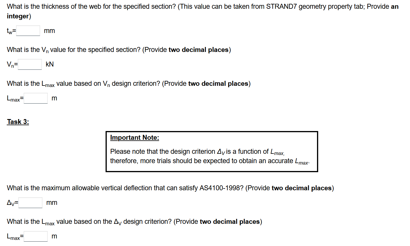 What is the thickness of the web for the specified section? (This value can be taken from STRAND7 geometry property tab; Prov