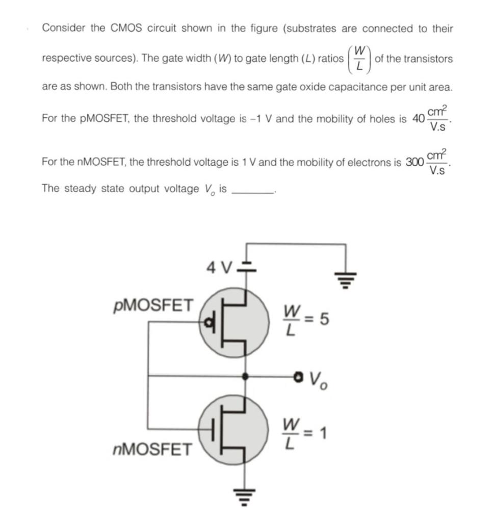 Solved Consider the CMOS circuit shown in the figure | Chegg.com