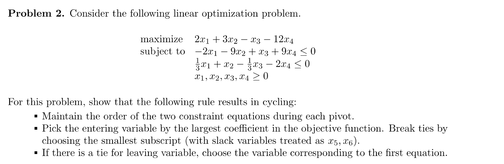 Solved Problem 2. Consider the following linear optimization | Chegg.com