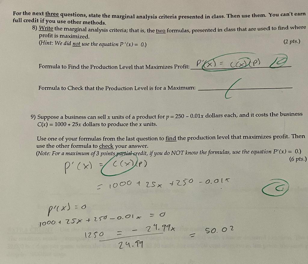 Solved For the next three questions, state the marginal  Chegg.com