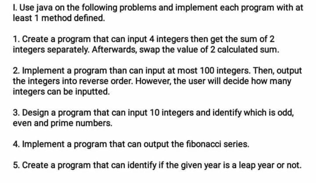Solved 1. Use java on the following problems and implement | Chegg.com