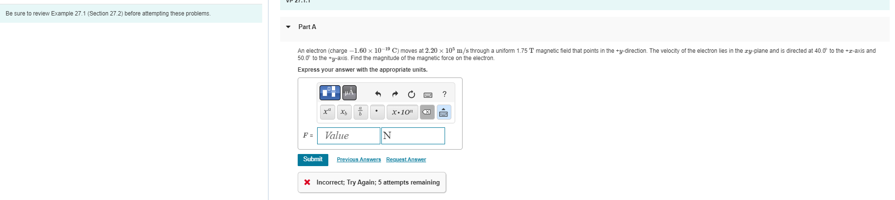 Solved Be sure to review Example 27.1 (Section 27.2) before | Chegg.com