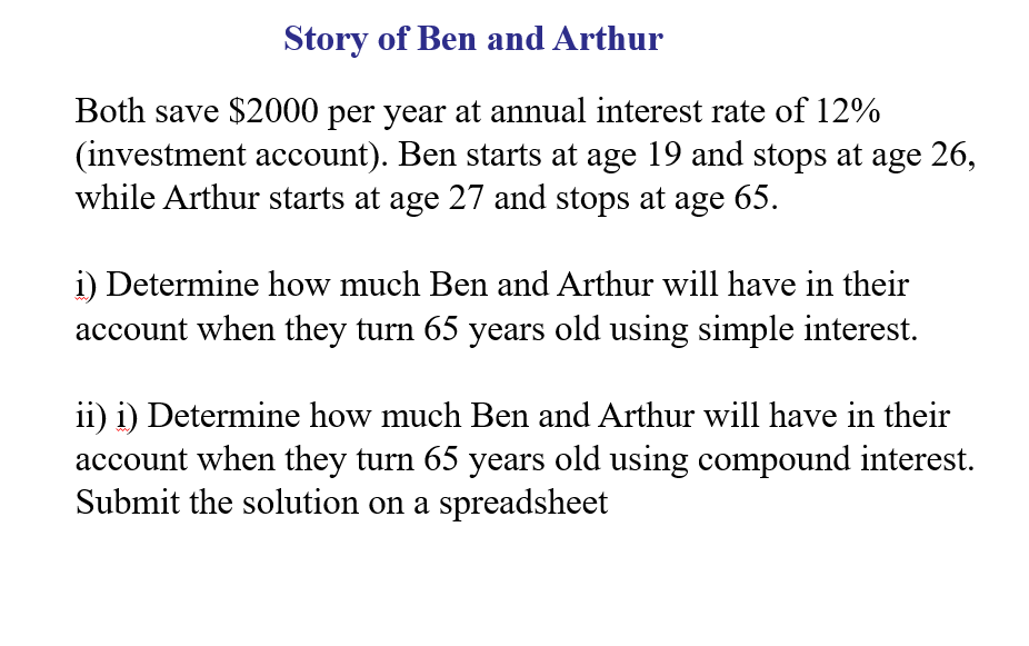 Solved Story of Ben and Arthur Both save 2000 per year at