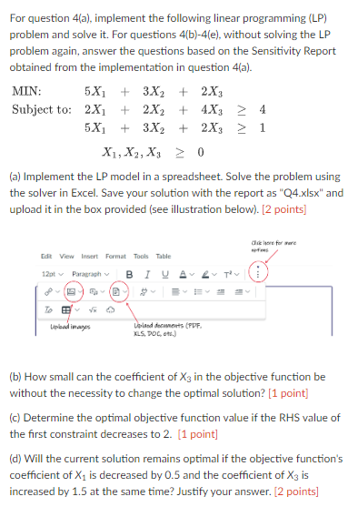 Solved For question 4(a), implement the following linear | Chegg.com