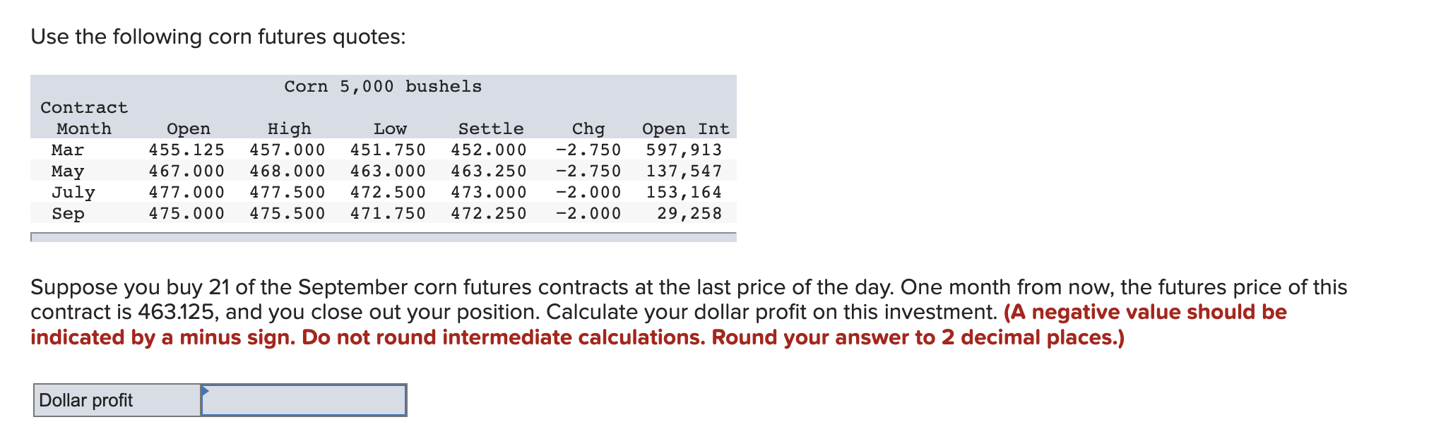 Solved Use the following corn futures quotes Corn 5,000