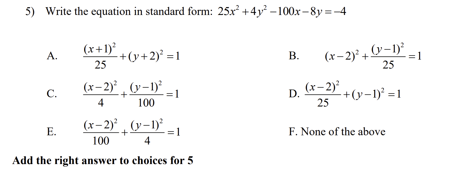 write y = frac 2 5 x 1 in standard form