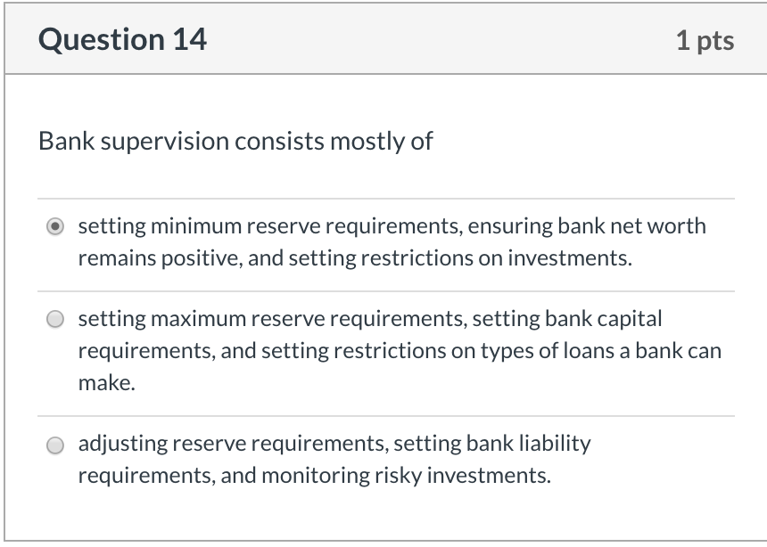 Solved Question 14 1 Pts Bank Supervision Consists Mostly