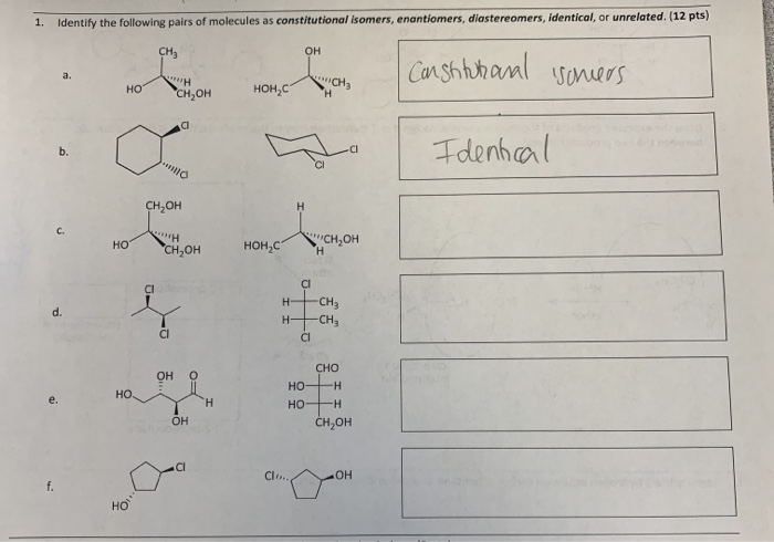 Solved Identify the following pairs of molecules as | Chegg.com