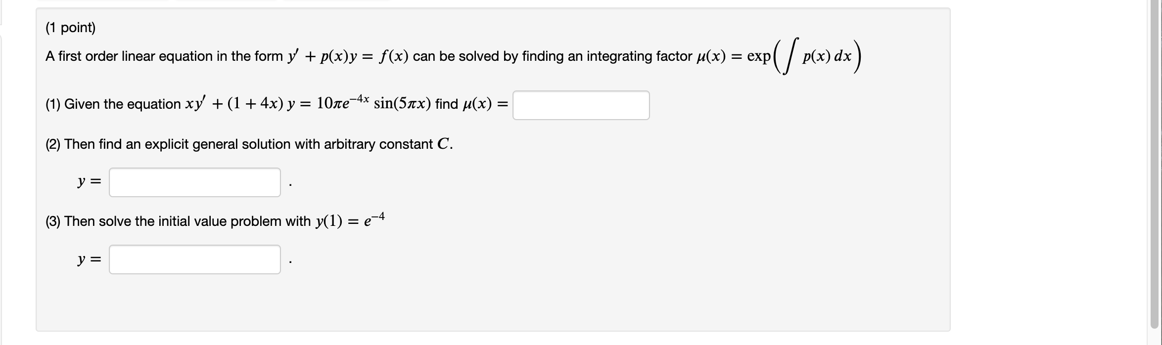 Solved 1 Point A First Order Linear Equation In The For Chegg Com