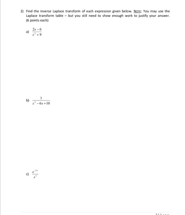 Solved 2) Find the inverse Laplace transform of each | Chegg.com