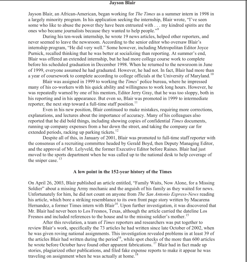 Solved The New York Times and Jayson Blair (A) "All the News | Chegg.com