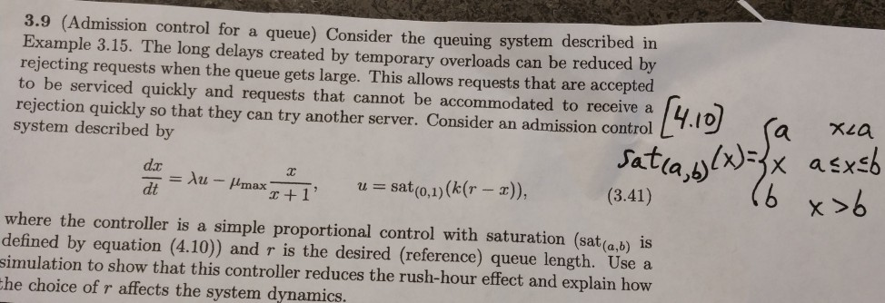 3.9 (Admission control for a queue) Consider the | Chegg.com