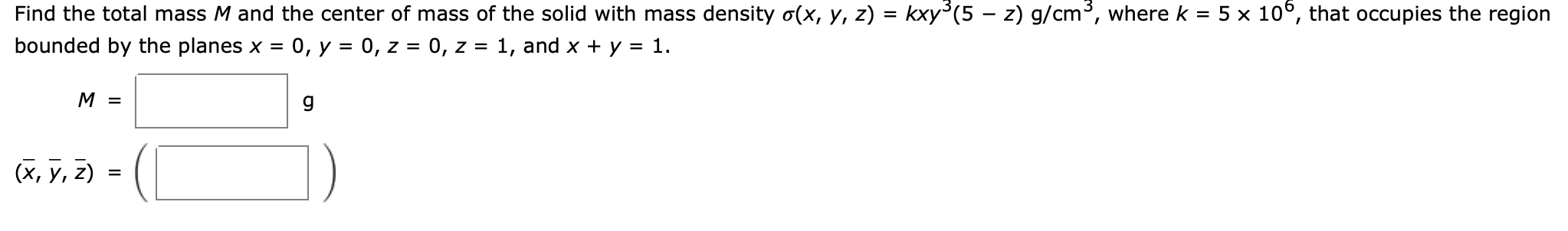 Solved Find the total mass M and the center of mass of the | Chegg.com