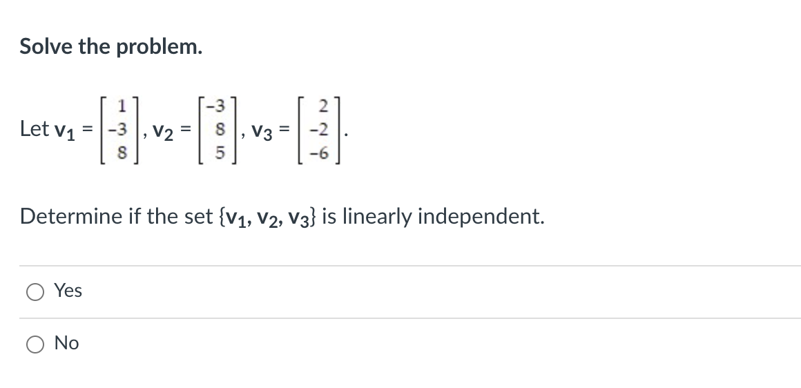 Solved Solve the problem. -3 Let V1 8 V2 = , V3 = 5 -6 | Chegg.com