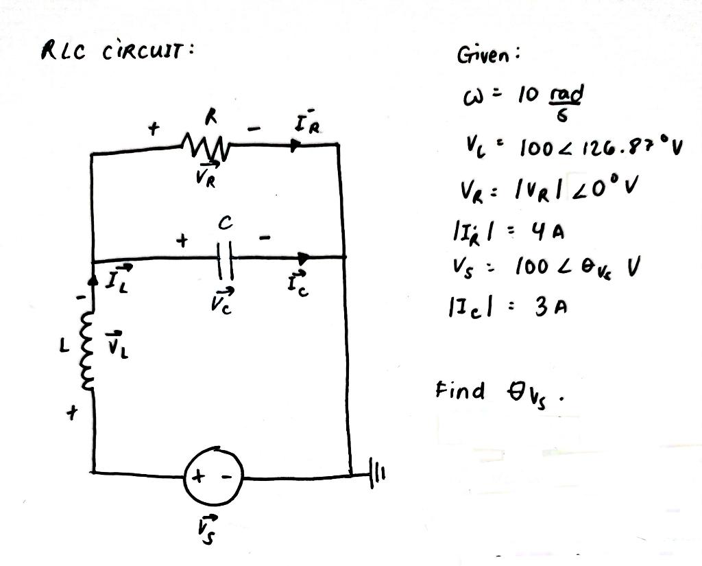Solved RLC CIRCUIT: Given : w = 10 rad IR Vce 1002126.87°v | Chegg.com