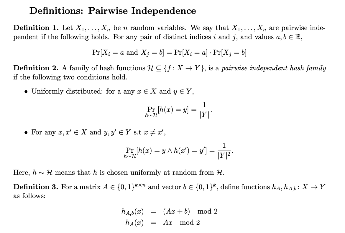 Definitions: Pairwise Independence Definition 1. Let | Chegg.com