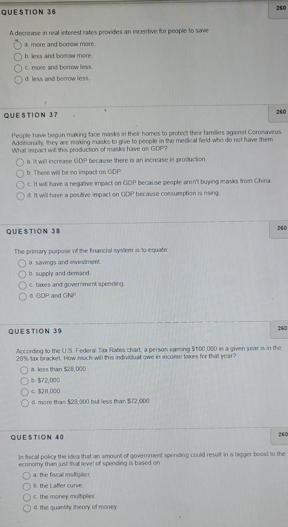 Solved 260 QUESTION 36 A decrease in real interest rates | Chegg.com
