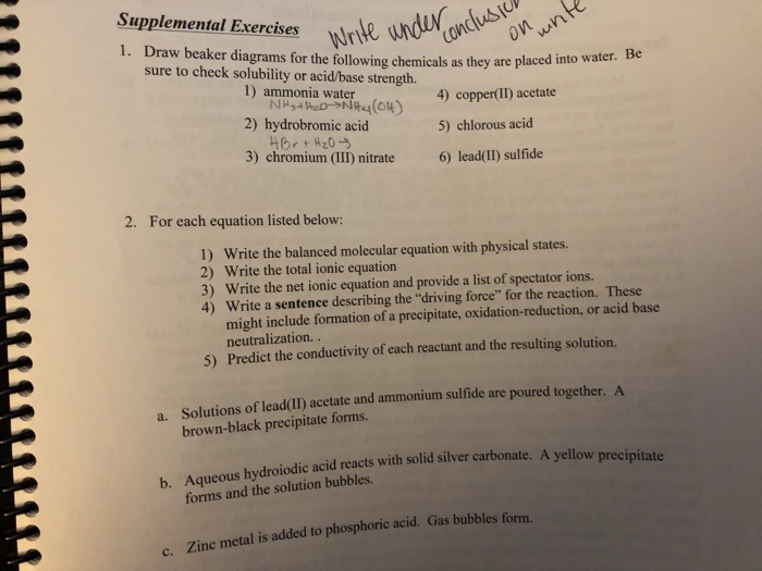 Solved Supplemental Exercises wr 1. Draw beaker diagrams for | Chegg.com