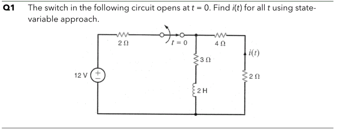 Solved Q1 The switch in the following circuit opens at t = | Chegg.com